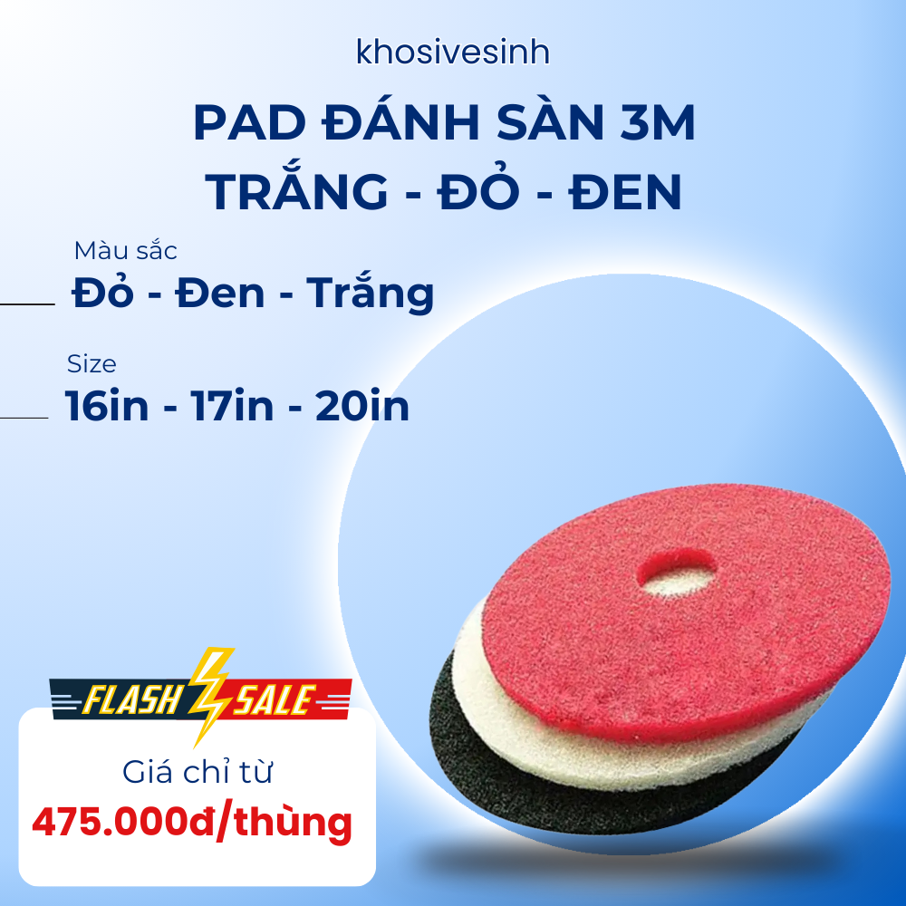Pad chà sàn 3M - Size 16in, 17in, 20in, Màu Đỏ - Đen - Trắng (thùng 5 miếng)
