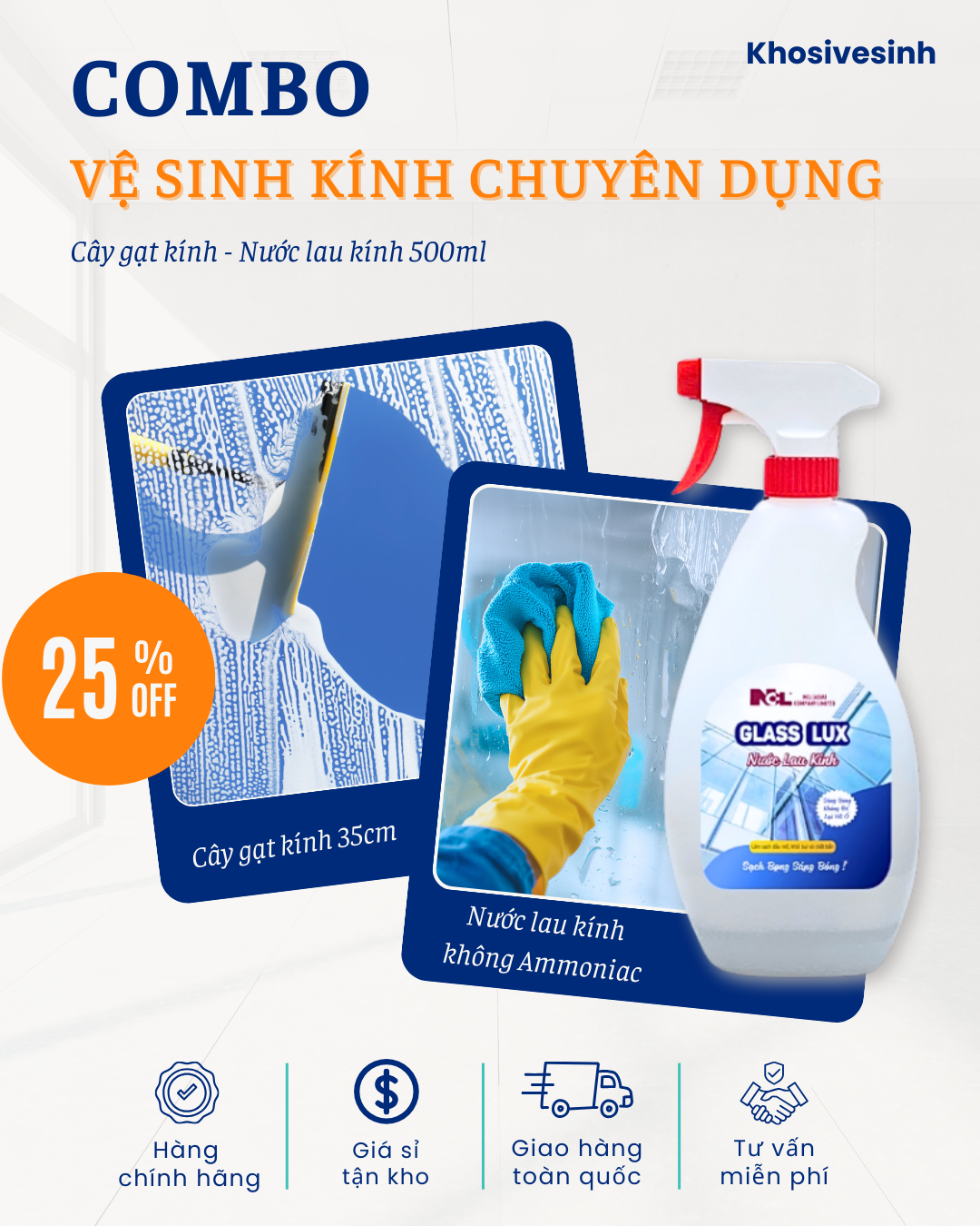 COMBO VỆ SINH KÍNH CHUYÊN DỤNG GLASS LUX – SẠCH BÓNG KHÔNG VỆT, KHÔNG CẦN LAU LẠI