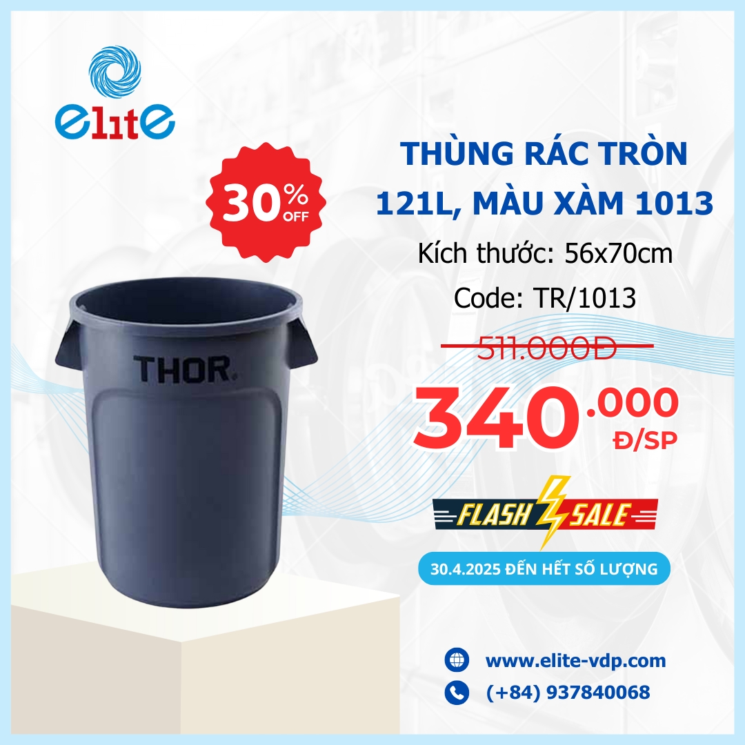 Thùng Rác Tròn 121L, Màu Xám 1013