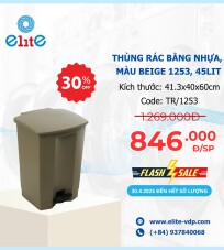 Thùng Rác Bằng Nhựa Màu Beige 1253, 45 Lít