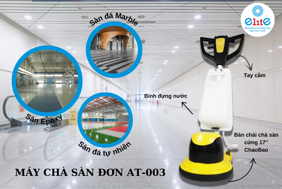 Máy Chà Sàn Đơn AT-003 Dễ Dàng Làm Sạch Và Đánh Bóng Sàn Đá, Gạch, Bê Tông. Tiết Kiệm Thời Gian, Công Sức.