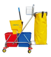 Multi-purpose floor cleaning cart with 2 buckets (with trash bag)