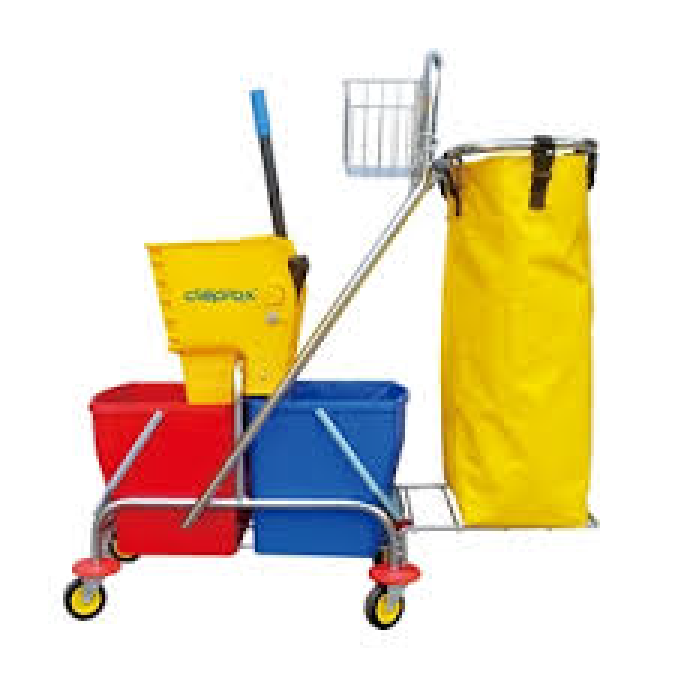 Multi-purpose floor cleaning cart with 2 buckets (with trash bag)