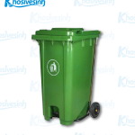 Thùng rác nhựa đạp chân 120L có bánh xe – Màu xanh lá